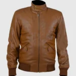 Tan Leather Bomber Jacket Men