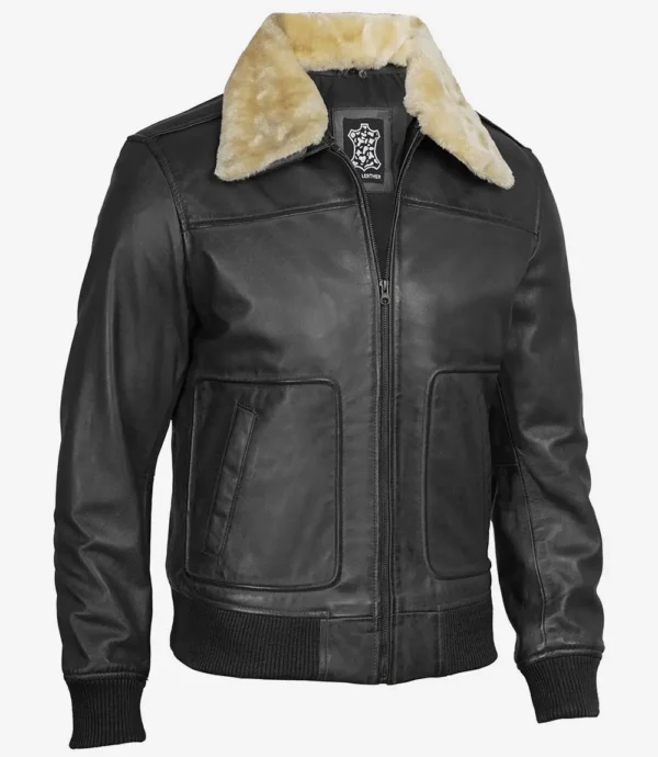 Men Black Leather Bomber Jacket