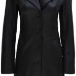 Womens Long Black Leather Trench Coat