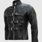 Trench Look Belted Mens Black Leather Jacket