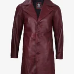 Mens Real Leather Maroon Car Coat
