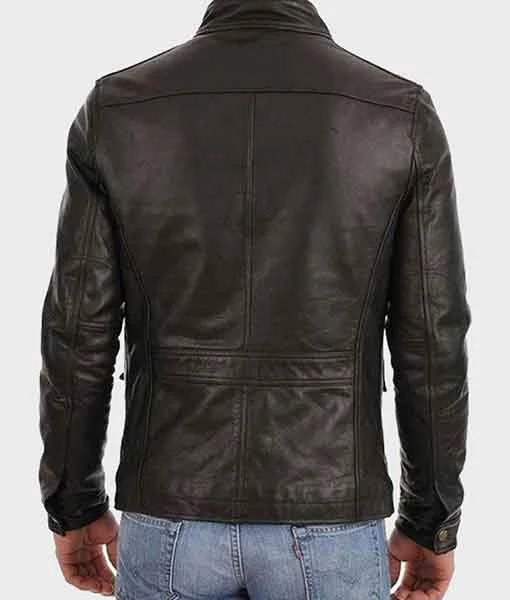 Men Black Biker Leather Four Pocket Jacket