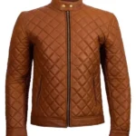 Mens Cafe Racer Quilted Brown Jacket