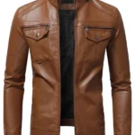 Mens Classic Slim Fit Brown Leather Jacket