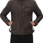 Mens Four Pocket Brown Leather Biker Jacket
