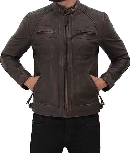 Brown Leather Biker Jacket