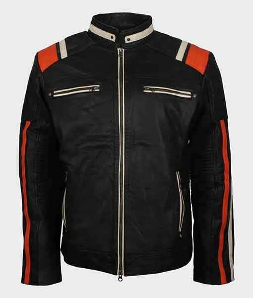 black retro biker jacket with stripes