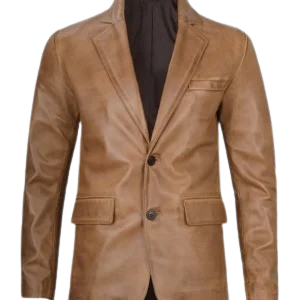 Tailored camel brown leather suit jacket