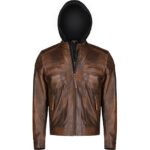 Mens Dark Brown Leather Jacket With Hood