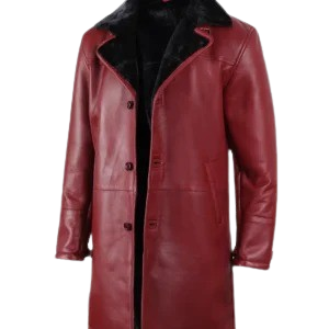 Classic maroon shearling aviator leather coat