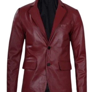 Men's maroon leather blazer jacket