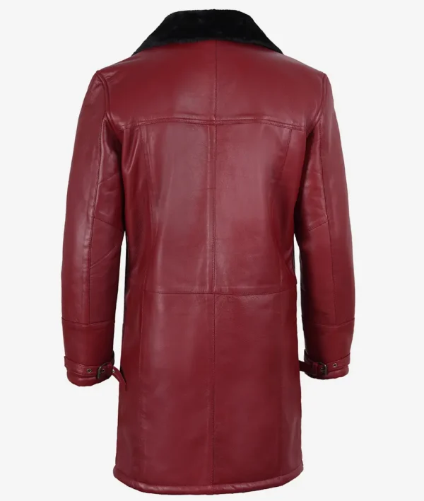 Mens Maroon Shearling Leather Fur Coat