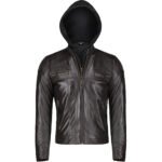 Mens Slim Fit Brown Leather Jacket With Hood