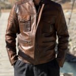 Mens Slim fit Motorcycle Brown Leather Jacket