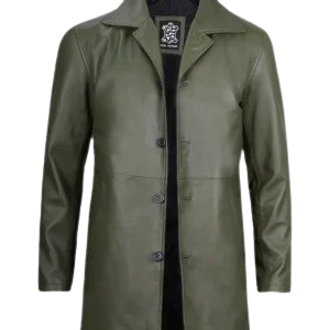 Olive green lambskin leather car coat