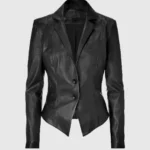 Phoenix Womens Black Leather Blazer Coat