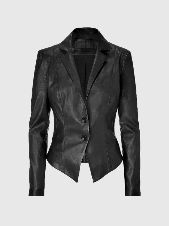 Phoenix Womens Black Leather Blazer Coat