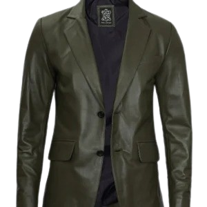 Premium men's olive leather blazer