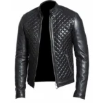 Quilted Biker Black Leather Jacket