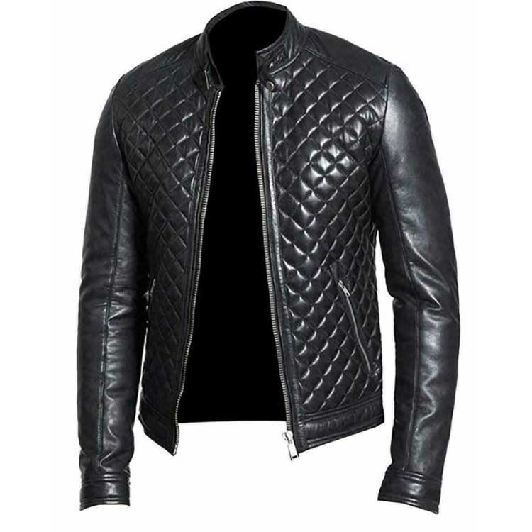 Quilted Biker Black Leather Jacket
