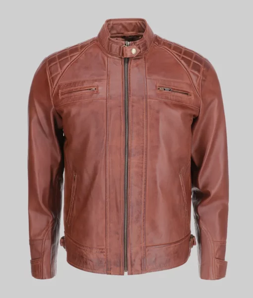 Mens Brown Quilted Biker Leather Jacket