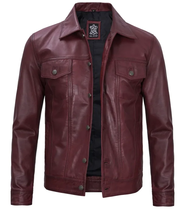 Mens Stylish Maroon Trucker Jacket