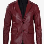 Mens Notch Lapel Maroon Leather Blazer – Two Button