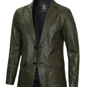 Premium men's olive leather blazer