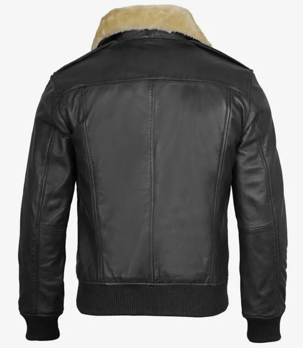Men Black Leather Bomber Jacket