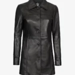 Womens Leather Black Coat - 3/4 Length