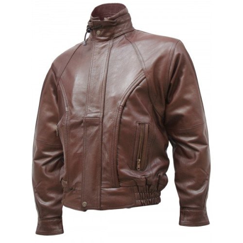 Chocolate Brown Leather Bomber Jacket Men