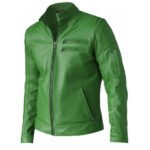 Regular Fit Part Wear Men Green Leather Jacket