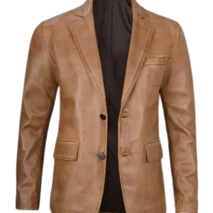 Tailored camel brown leather suit jacket