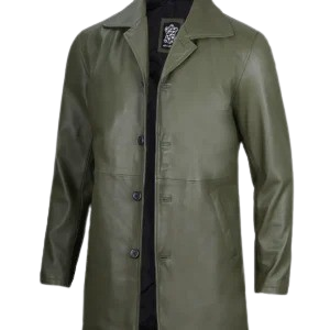 Olive green lambskin leather car coat