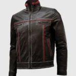 White Stitched Mens Moto Leather Jacket - Bi-Color