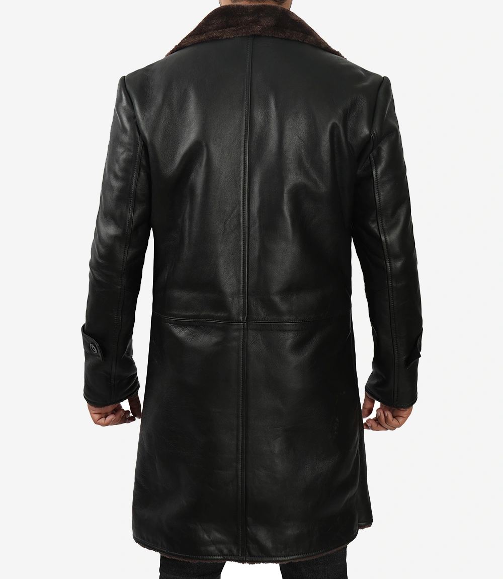 Mens Black Leather Shearling Coat