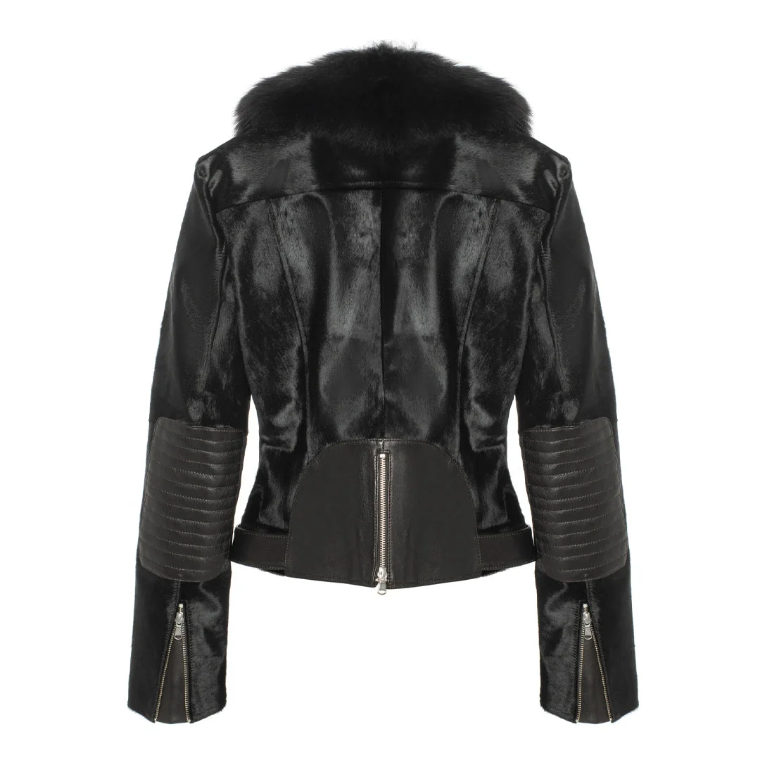 Tara Calf Leather Jacket with Black Fur