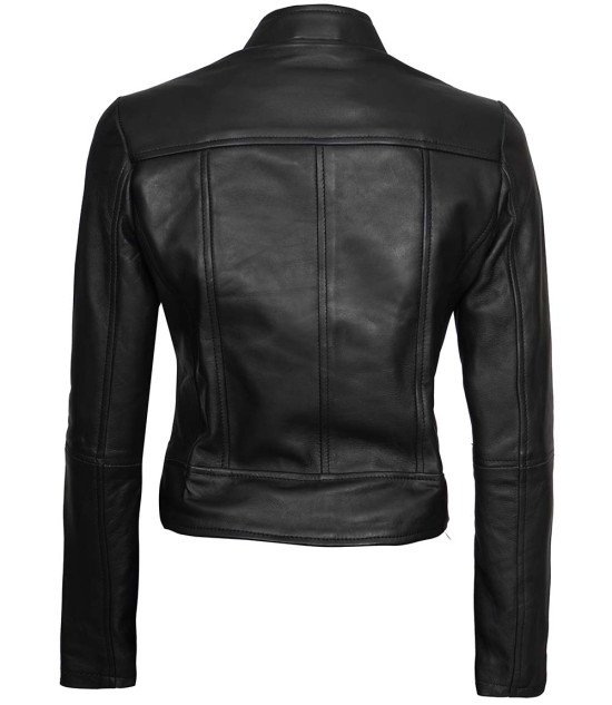 Women Black Cafe Racer Leather Jacket