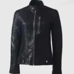 Womens Quilted Cafe Racer Leather Jacket