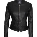 Women Black Cafe Racer Leather Jacket