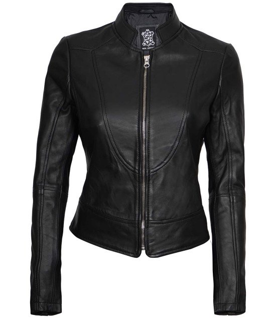 Women Black Cafe Racer Leather Jacket