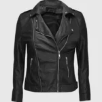 Ember Womens Black Leather Biker Jacket