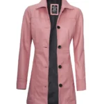 Womens Real Leather Pink Car Coat