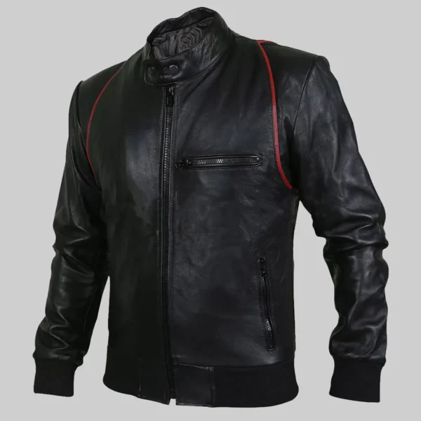 black leather moto bomber jacket