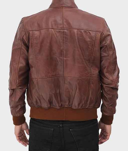 Brown leather biker bomber jacket for men
