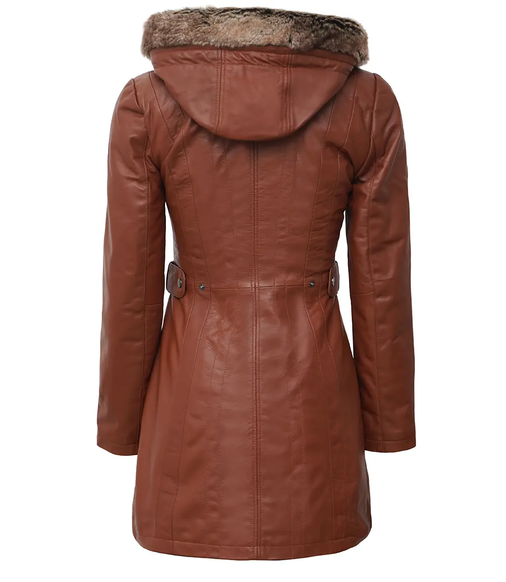 Women Brown Leather Fur Coat