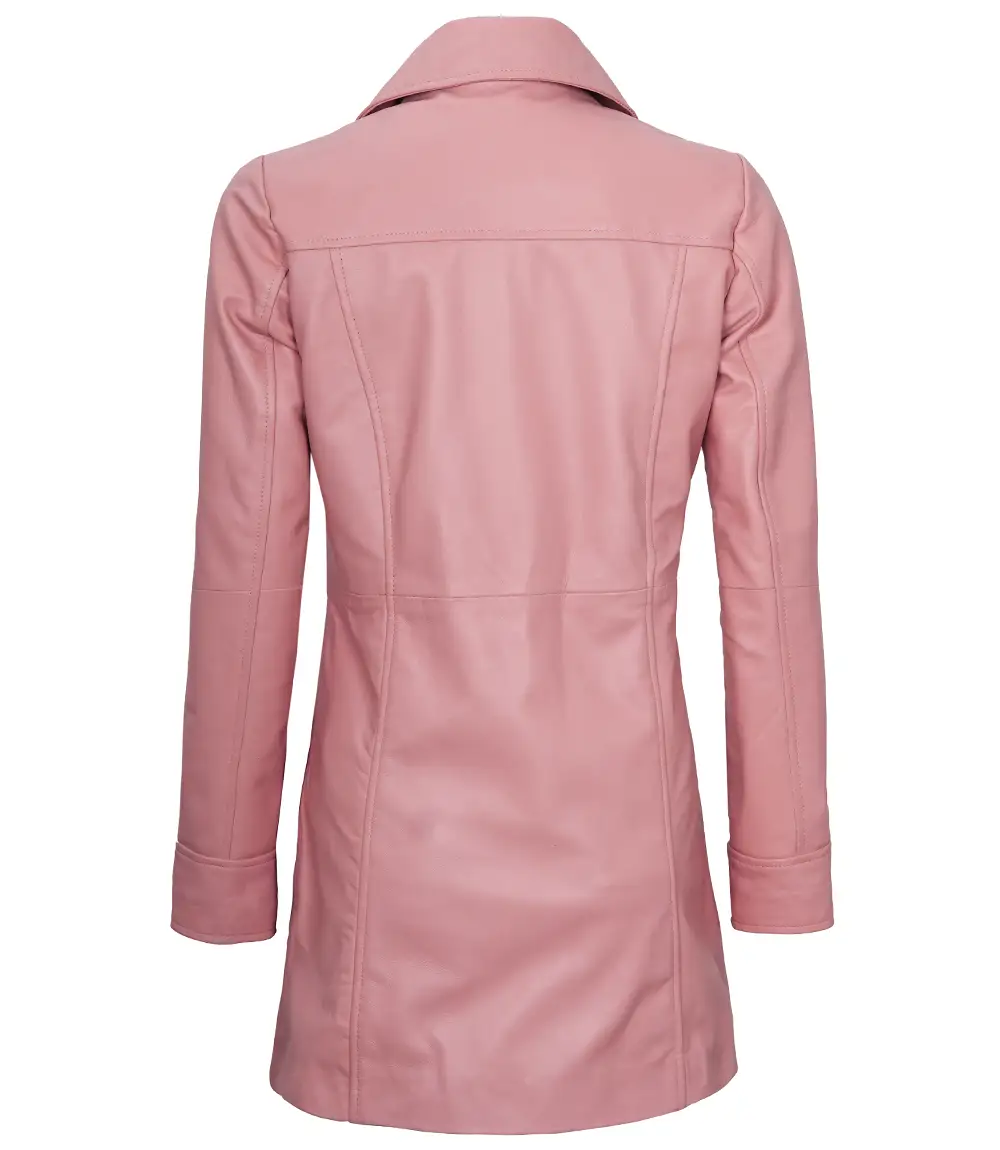 Womens Real Leather Pink Car Coat