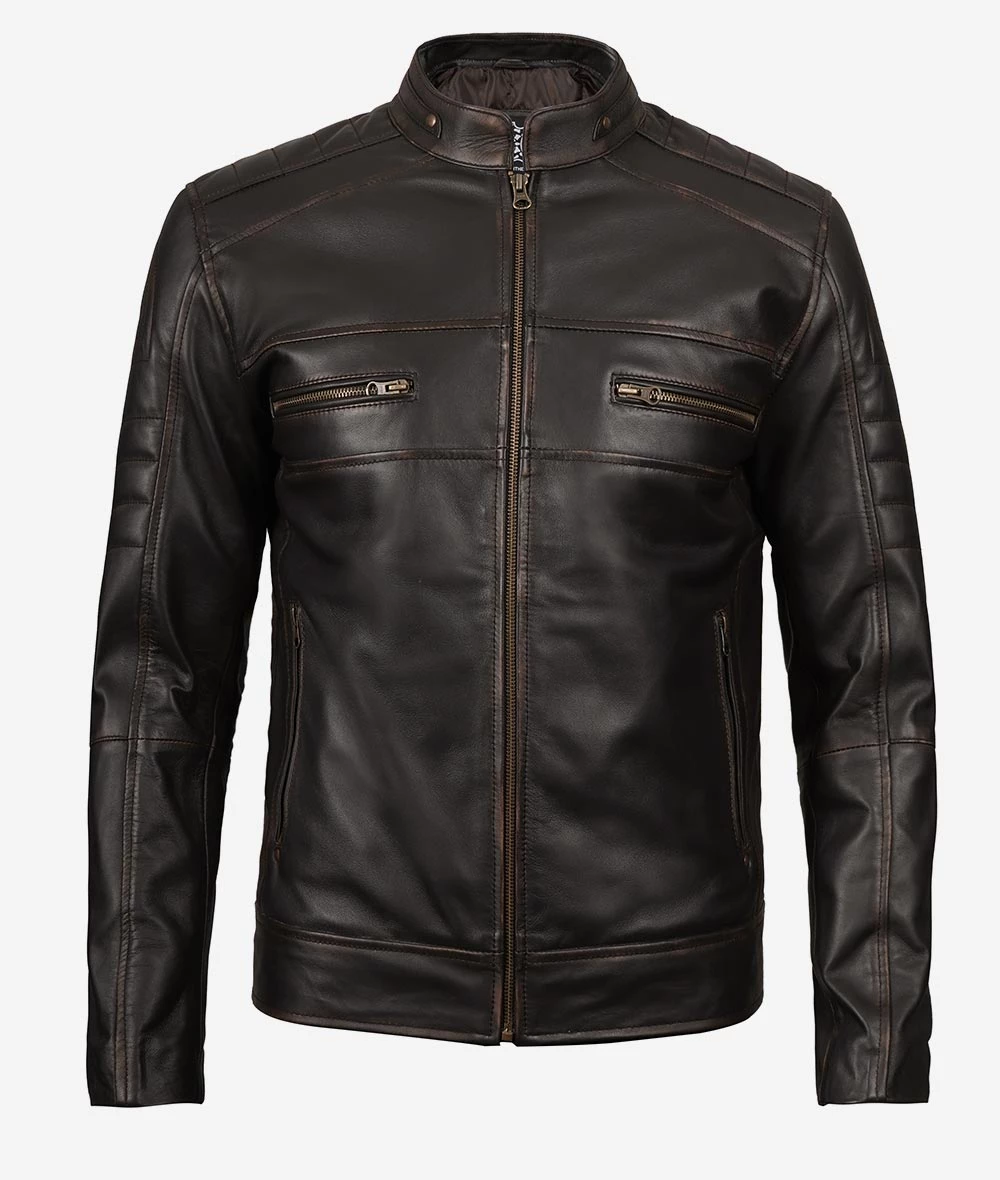 Leather Brown Biker Jacket for Men