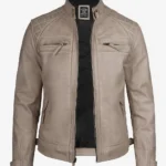 Warm Beige Leather Cafe Racer Jacket – Mens Quilted Style