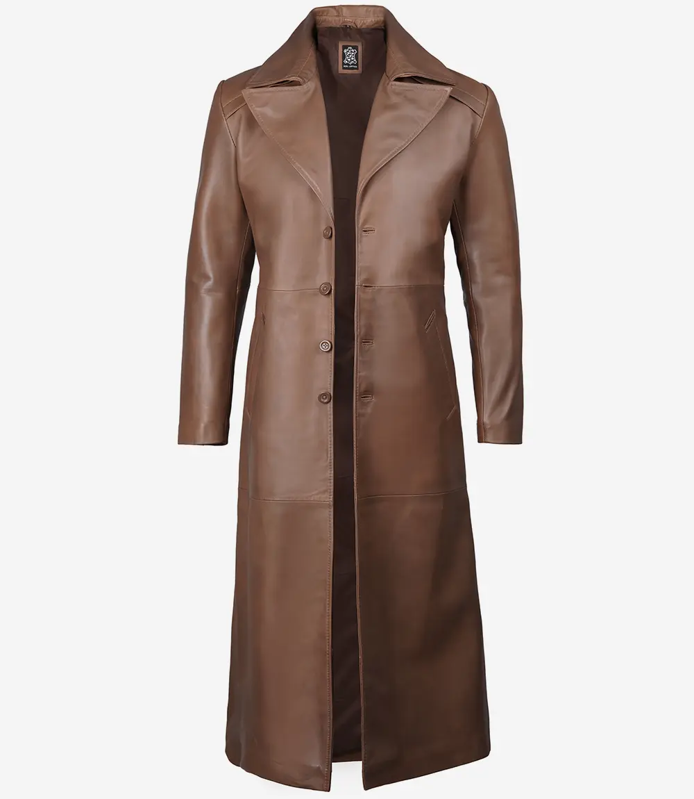 Mens Brown Leather Duster Coat